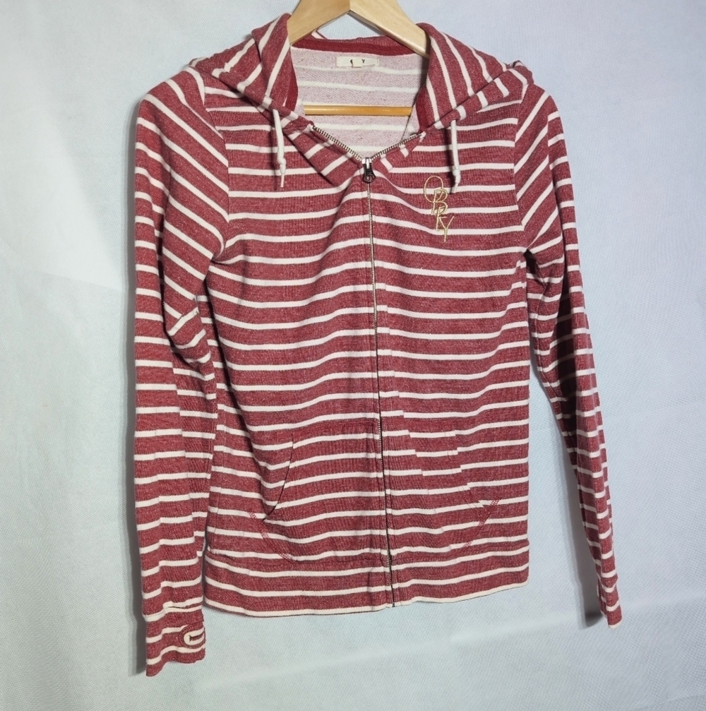 Obey Red and White Sz S Textured Thumb Hole Hoodie
